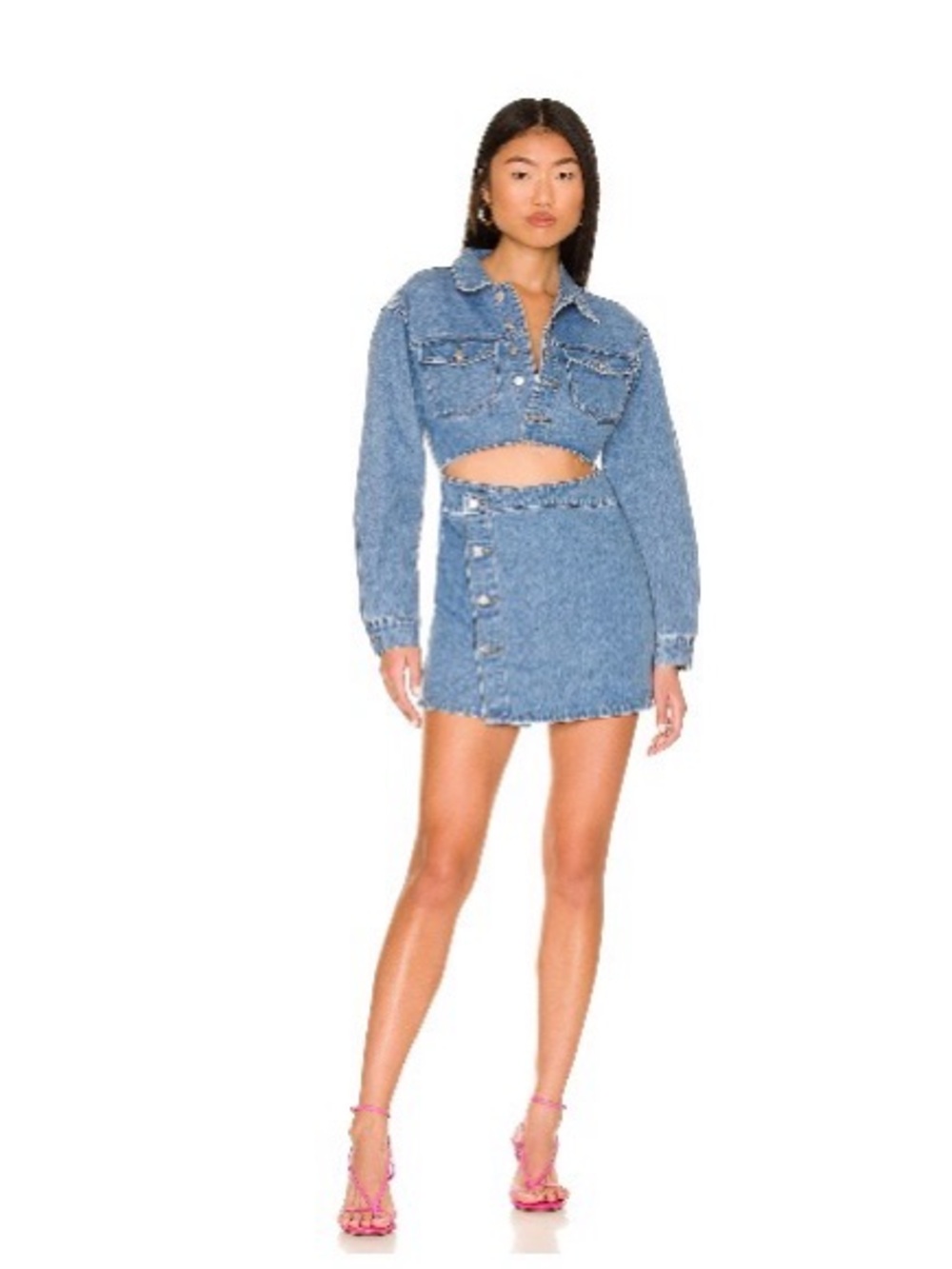 superdown Light Blue Denim Button-Front Mini Dress